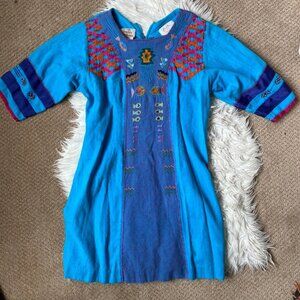 Vintage Irene Pulos Dress Womens Medium Carlotta Mexican Embroidery Boho Shift